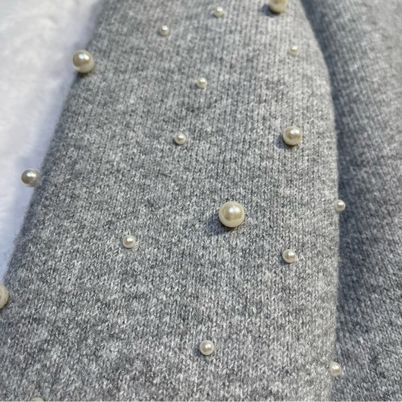 Oliver O Womens XL Melange Gray Beaded Pearl Zip Knit Sweater Wool Ribbed NWT - Picture 11 of 16